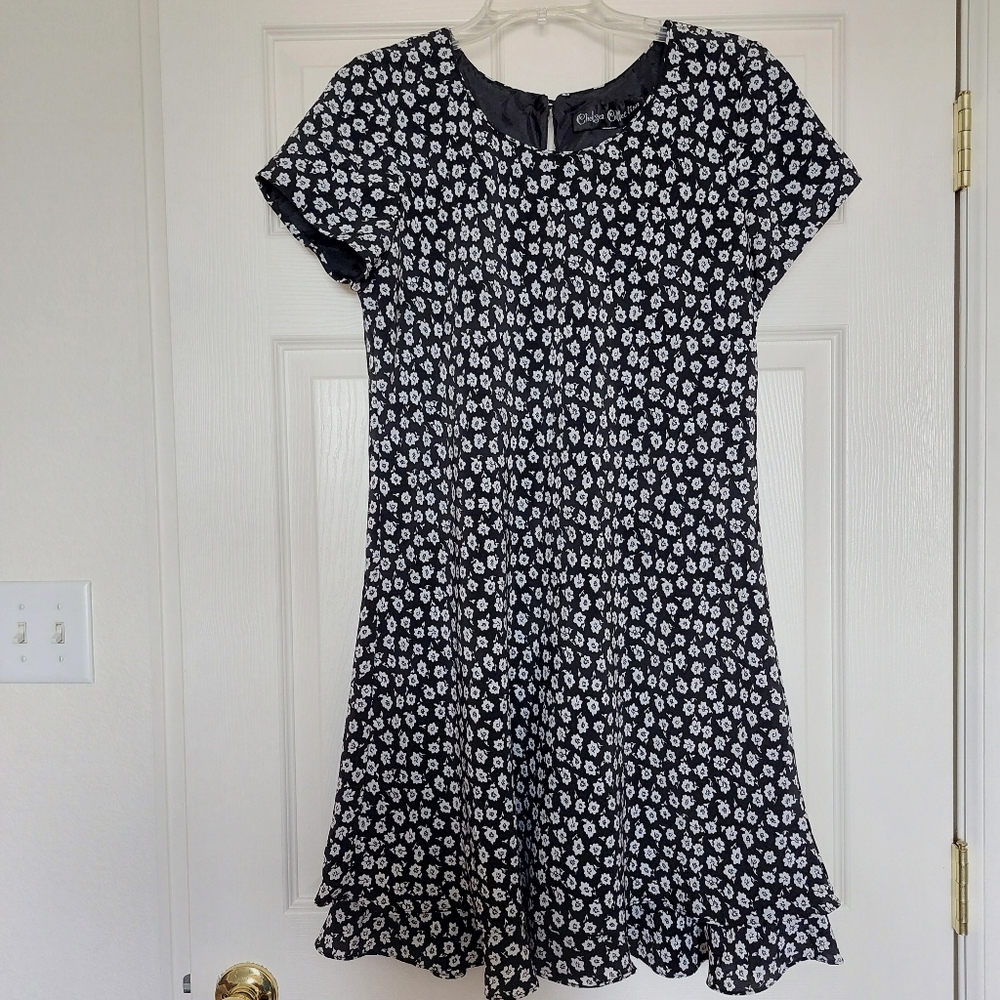 Vtg 90s Chelsea Collection Tiered Hem Round Neck Floral Lined Dress SZ 12 Y2K